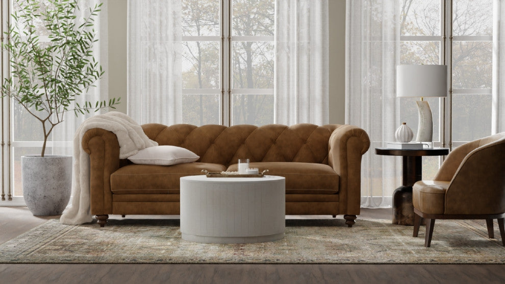 Krissa 30" Round Mango Wood Coffee Table, Whitewash