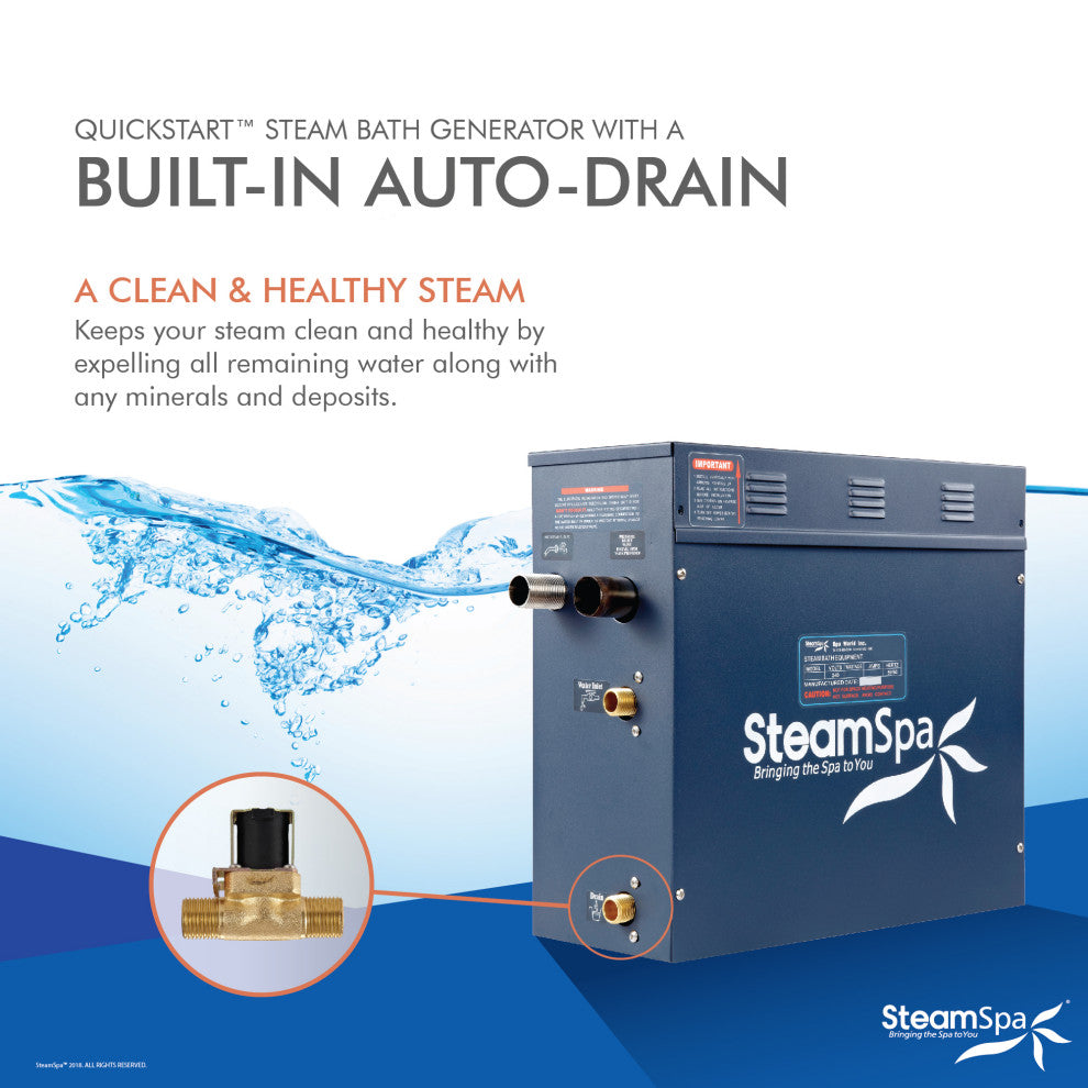 6 Kw Steam Bath Generator Package With Built-In Auto Drain, Matte Black