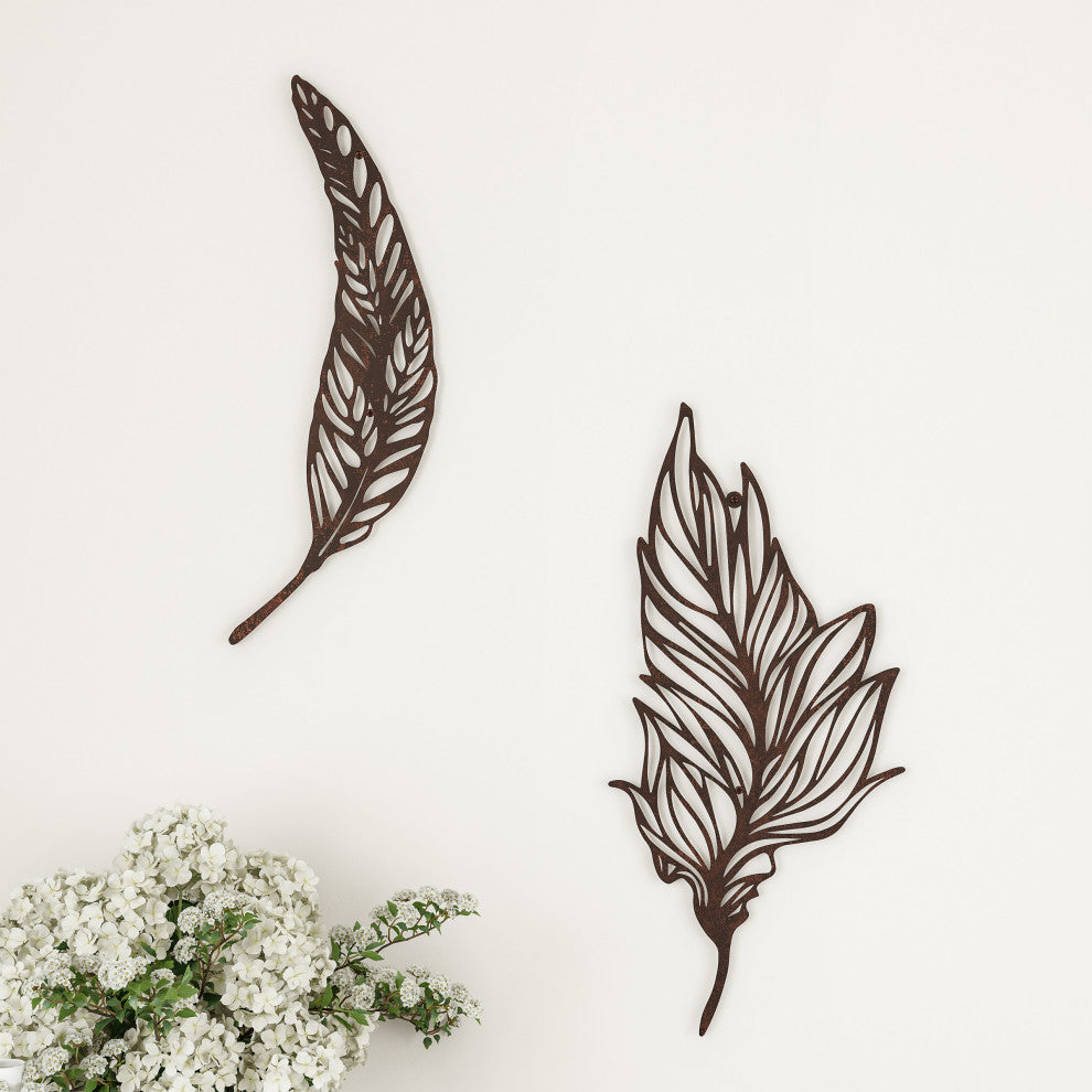 Set of 2 Metal Feather Hanging Wall Art