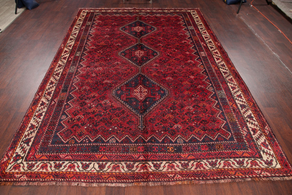 Consigned, Antique Oriental Traditional Hand Made Persian Area Rug, Red, 7x10