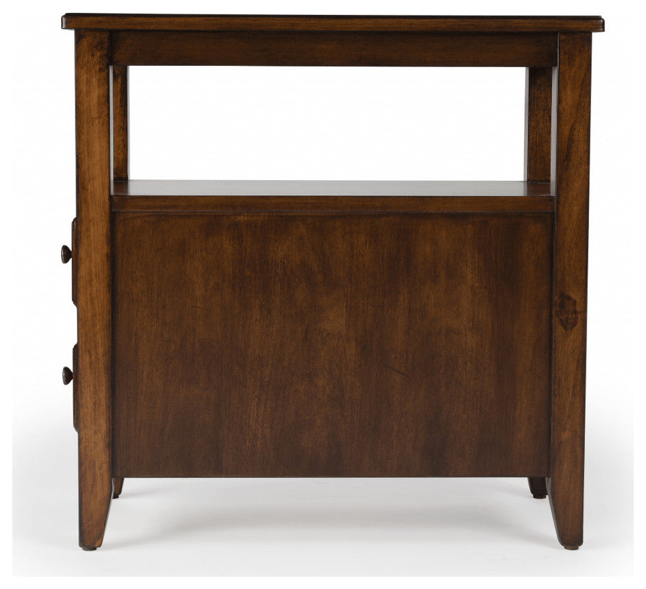 24" Cherry Brown Narrow End Table With Two Drawers And Shelf