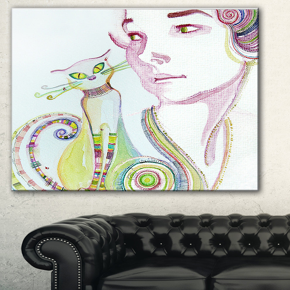 "Cute Girl With Cat" Canvas Print