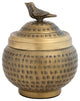 Hammered Aluminum Sphere Container with Lid and Bird, Antique Brass Finish