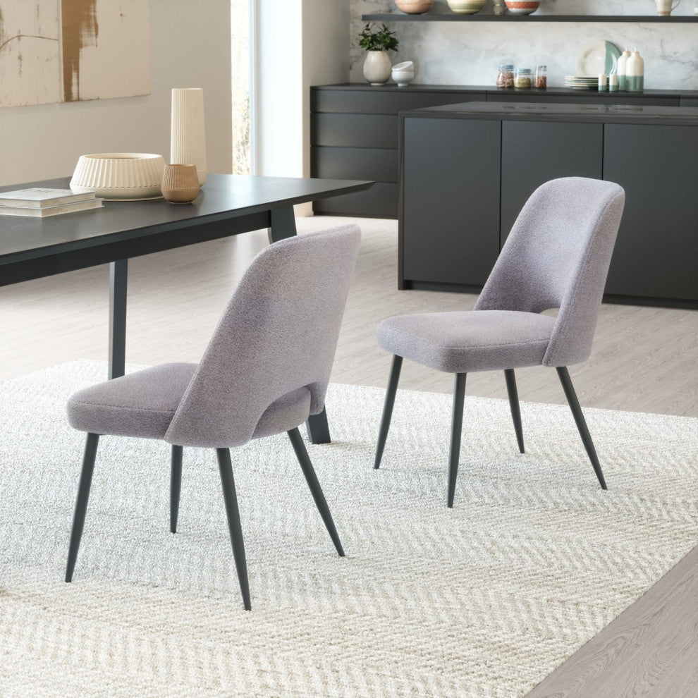 Dining Chair, Set of 2, Steel Metal, Fabric, Gray, Black, Cafe Bistro