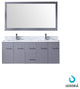 Amelie 60" Dark Grey Double Vanity Carrara Marble Top Sinks and 60" Wall Mirror
