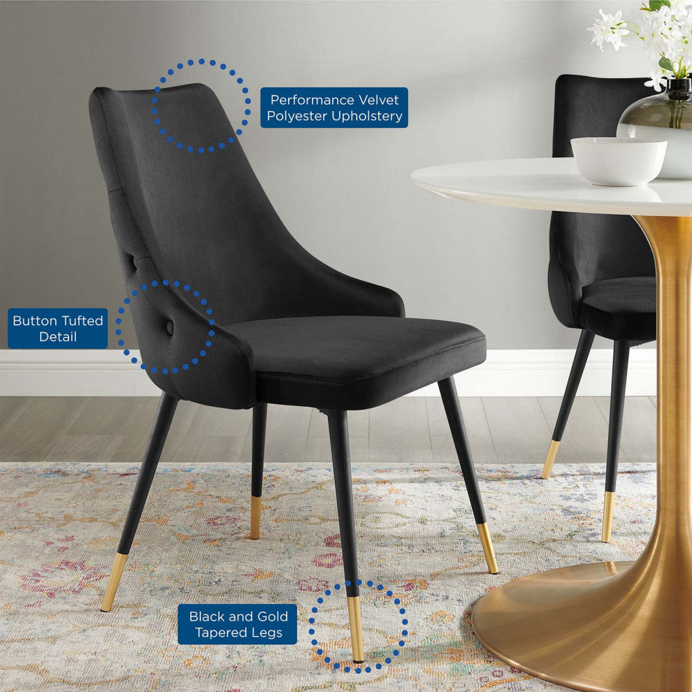 Tufted Side Dining Chair, Velvet, Black, Modern, Bistro Restaurant Hospitality