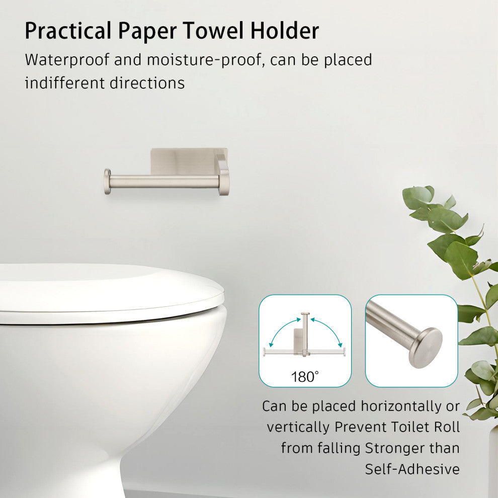 Wall Mounted Self-Adhesive Bathroom Toilet Paper Holder Roll Dispenser, Brushed Nickel