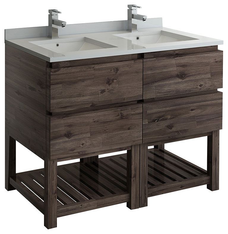 Formosa Floor Standing Open Bottom Double Sink Bathroom Cabinet With Top, 48"