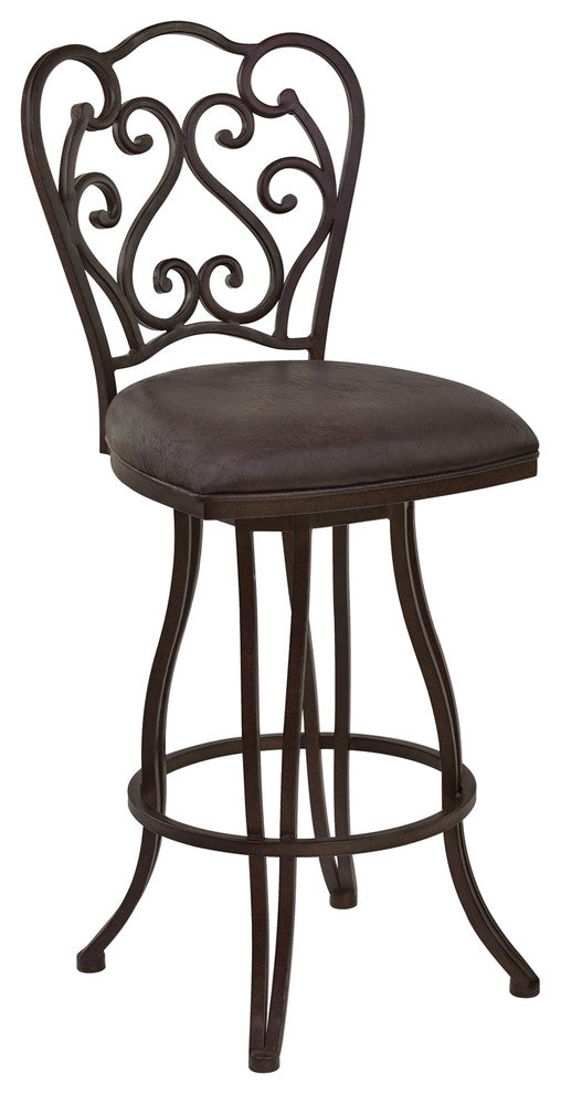 Olmost 30" Metal Swivel Barstool, Bandero Espresso Fabric and Auburn Bay Finish