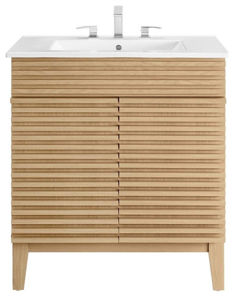 Modway Render 30" Particleboard Bathroom Vanity Cabinet in Oak/White