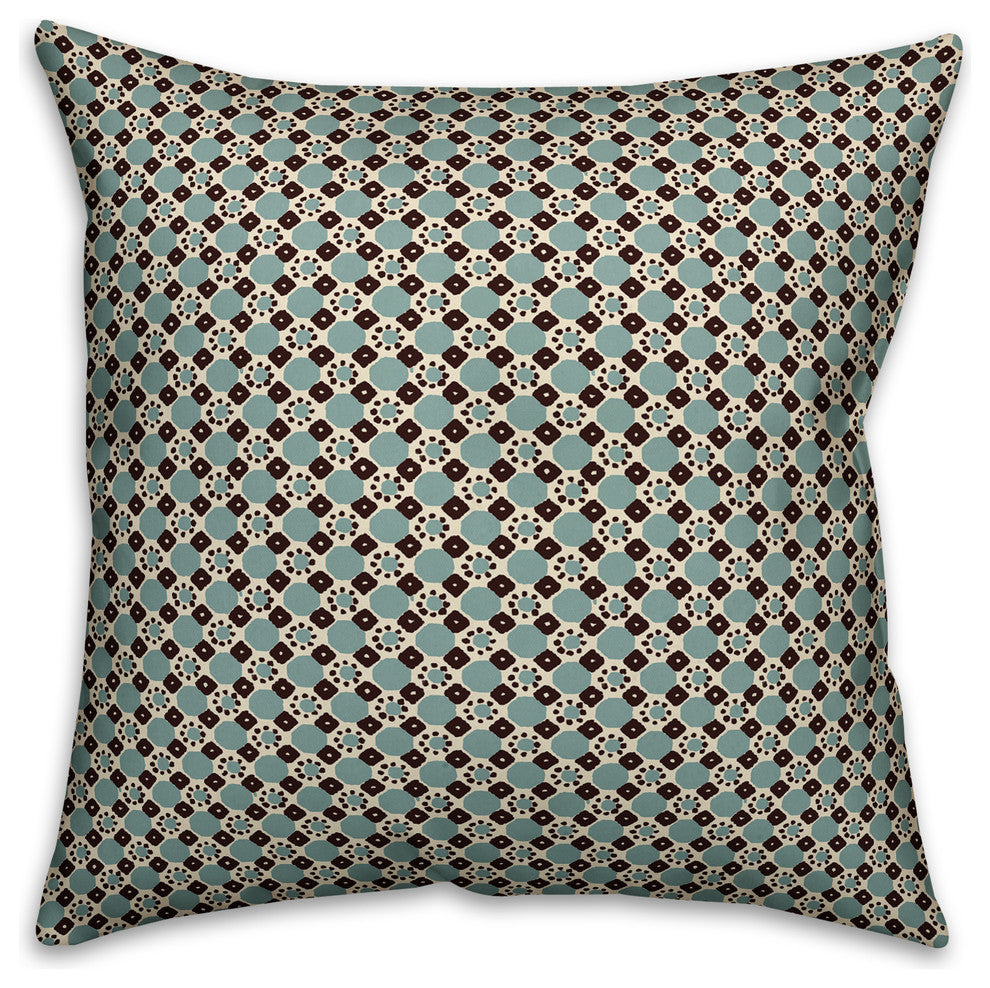 Folk Geometric Pattern, Blue Throw Pillow, 18"x18"