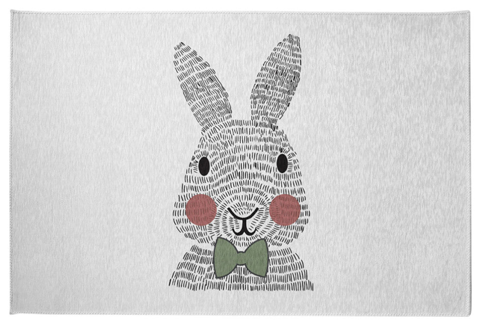 Bow-tie Bunny Easter Chenille Rug, Laurel Tree Green, 2'x3'