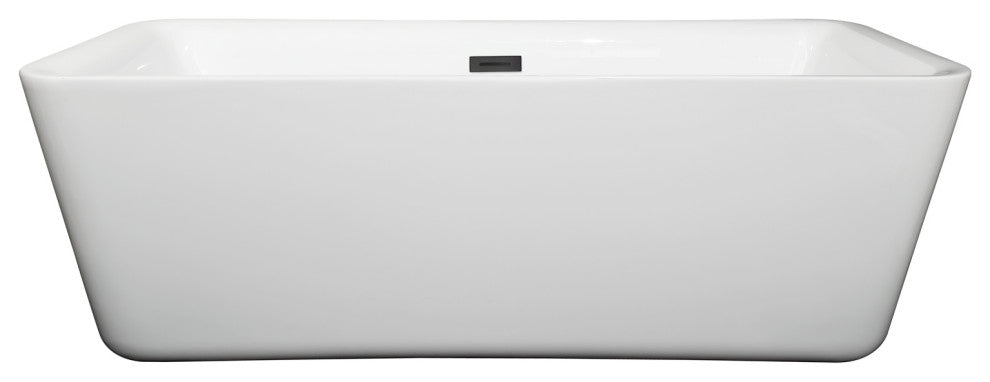 Emily 69" Freestanding White Bathtub, Matte Black Drain