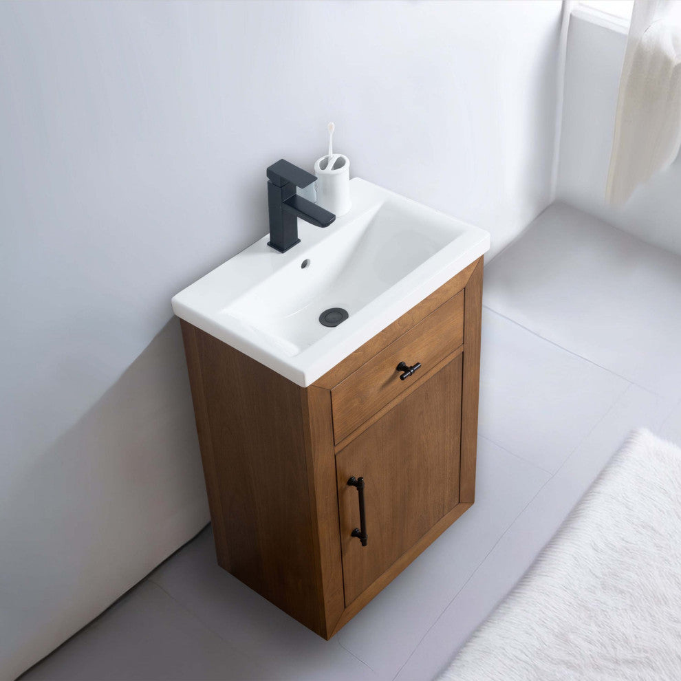 Vanity Art Bathroom Vanity With Sink, Tan, 20" Single, White Ceramic Top