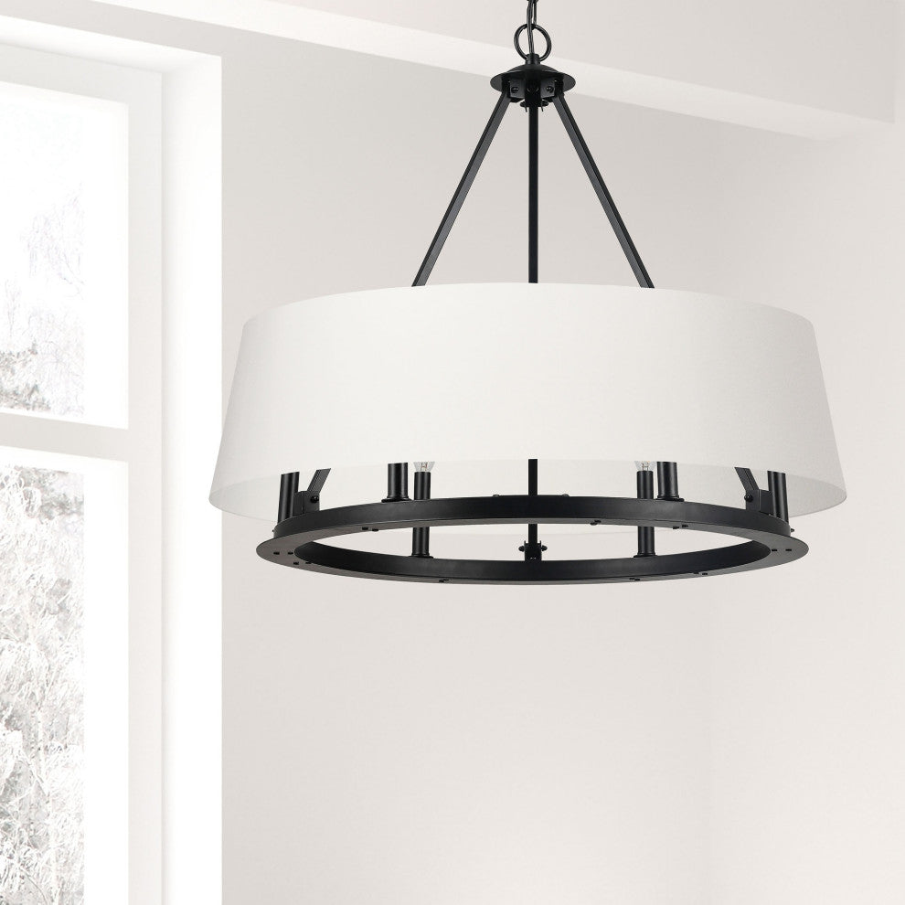 Colby Transitional 6 Light Matte Black White Metal Chandelier