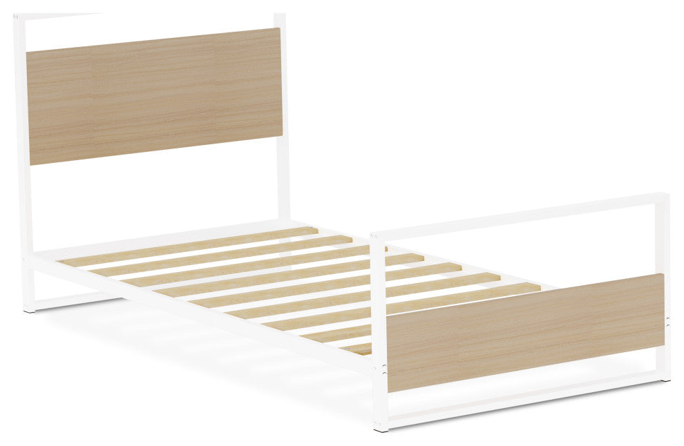 Erie Wood Bed Frame, 4 Wood Legs, Powder Coating White