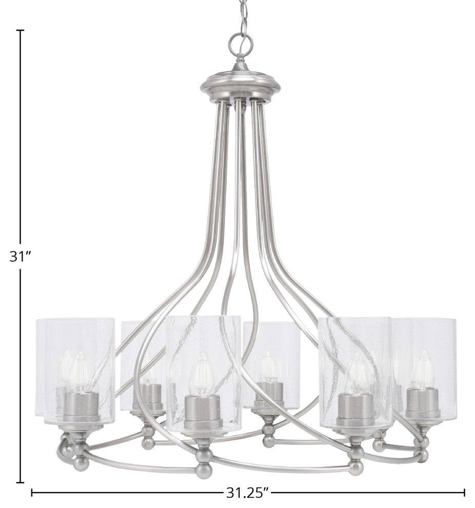 Paramount 8-Light Chandelier, Brushed Nickel, 4" Clear Bubble Glass