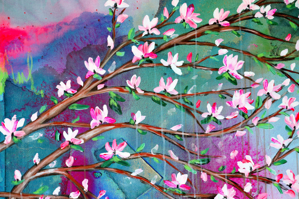 Cherry blossom, Abstract tree art, japanese magnolia painting, blossom tree art