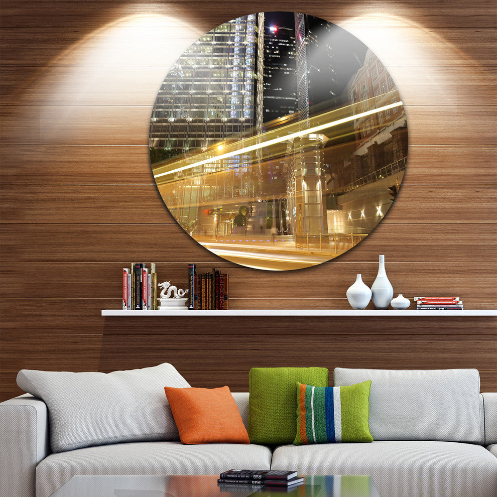 Traffic And Urban Life At Night, Cityscape Round Wall Art, 23"