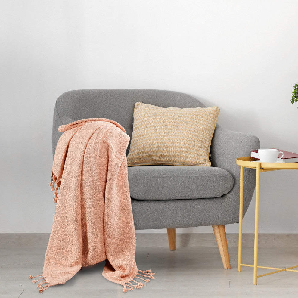 Diamonds Fringe Throw Blanket, Peach