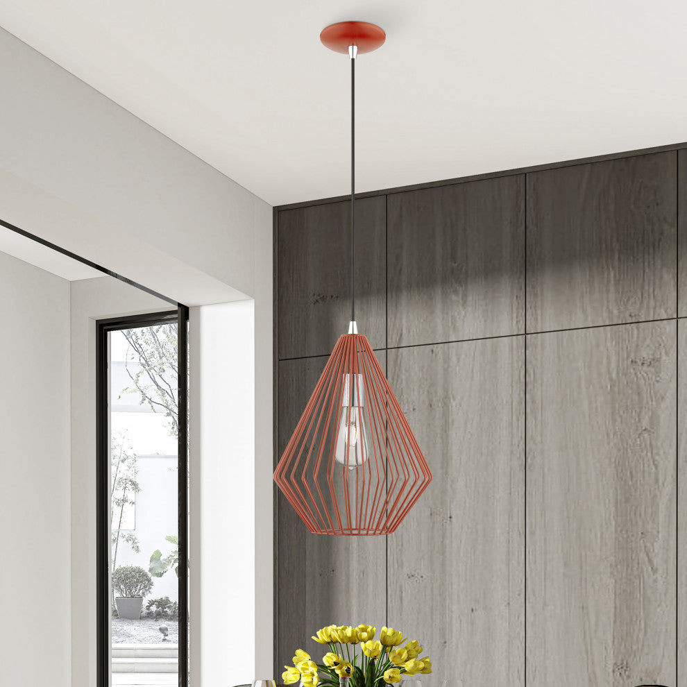 Linz 1 Light Shiny Red With Polished Chrome Accents Pendant