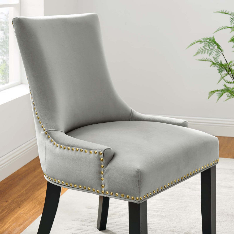 Dining Chair, Nailhead, Set of 2, Gray, Velvet, Modern, Bistro Hospitality