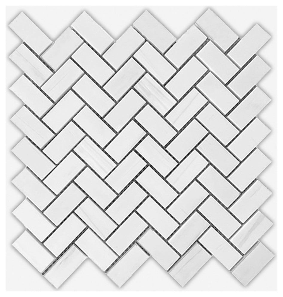 Bianco Dolomiti Honed 1x2 Herringbone Marble Mosaic