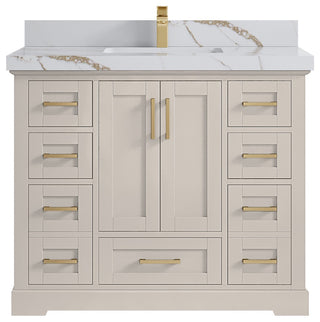Boston 42" Single Sink Bath Vanity in Fine Grain 2" Calacatta Gold