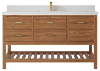 Parker 60 Single Sink Bathroom Vanity Dark Natural 2" Carrara Quartz