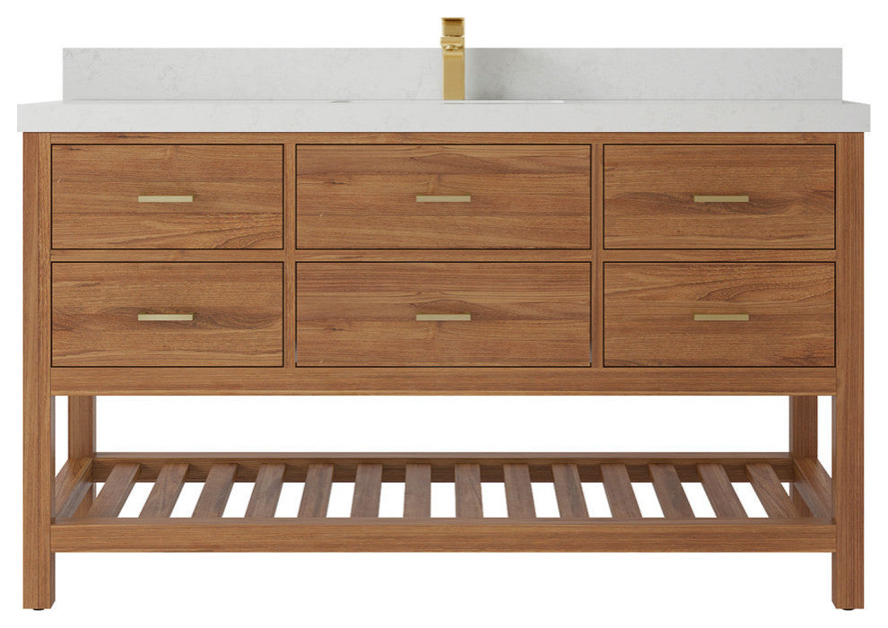 Parker 60 Single Sink Bathroom Vanity Dark Natural 2" Carrara Quartz