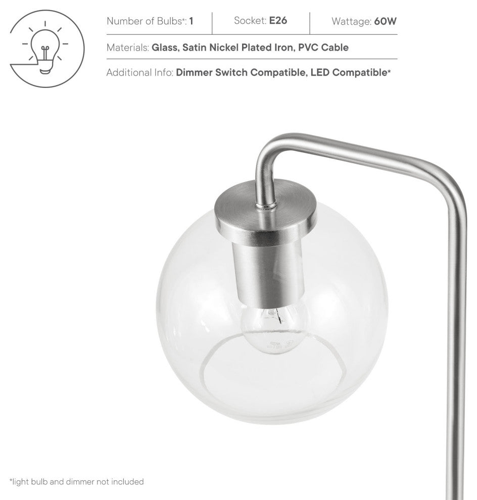 Silo Glass Globe Glass and Metal Table Lamp, Satin Nickel