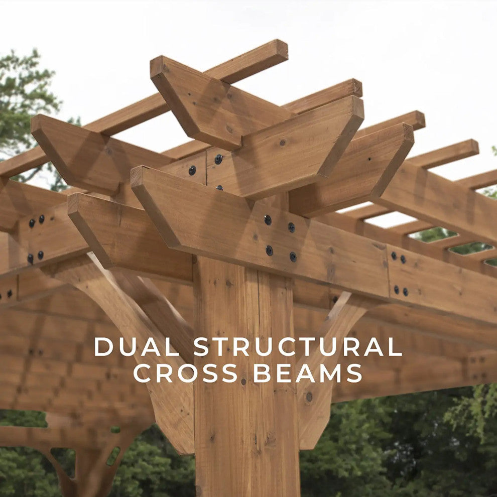 Weather Resistant Pergola with Electrical and USB Ports and Stained Cedar Frame, 16ft X 12ft
