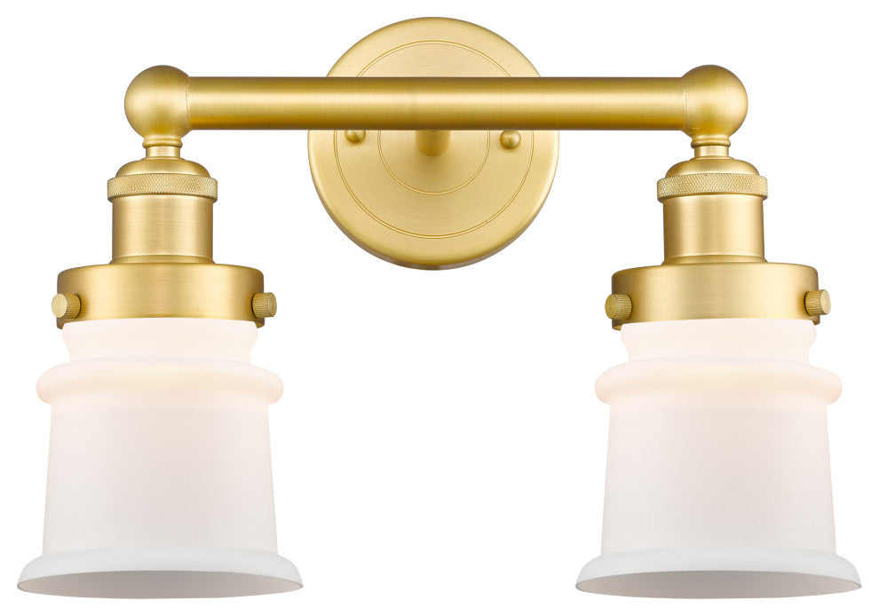 Canton 2-Light 14" Bath Vanity Light, Satin Gold Finish, Matte White Shade