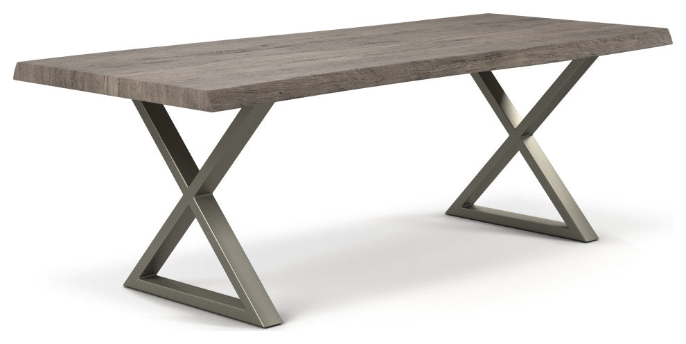 Brooks Dining Table, Sandblasted Gray, Pewter, 40"x116",X-Base