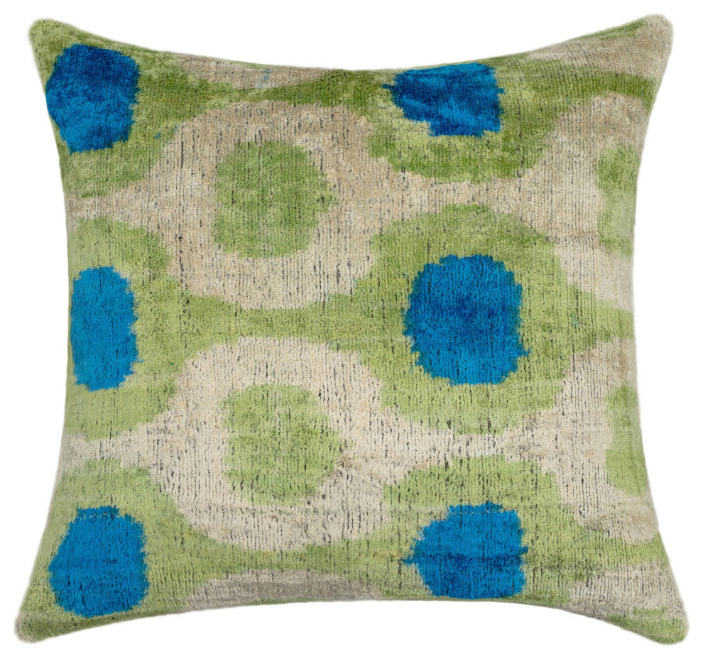 Vibrant 16x16 Ikat Silk Velvet Pillow with Down Feather Insert