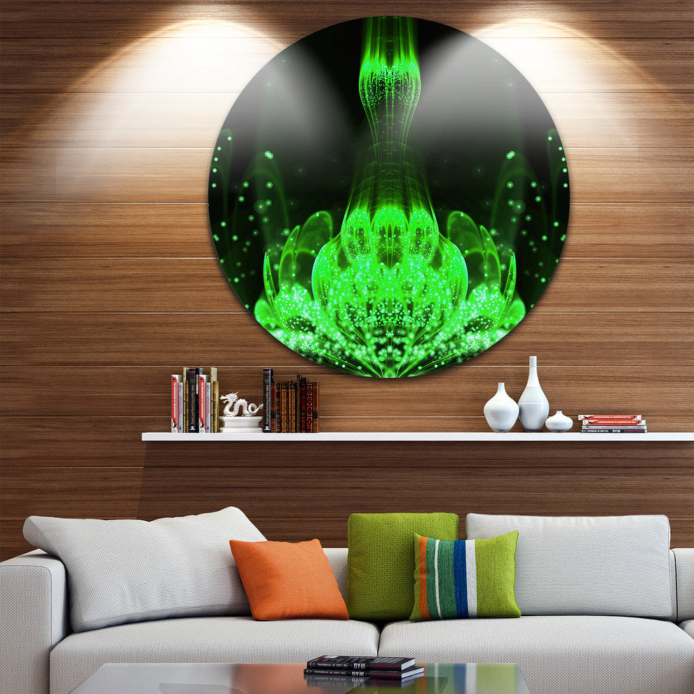 Glossy Bright Green Fractal Flower, Floral Round Wall Art, 11"