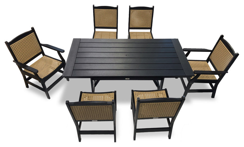 LuXeo Tuscany Woven Rattan Dining Set, Black, 7-Piece