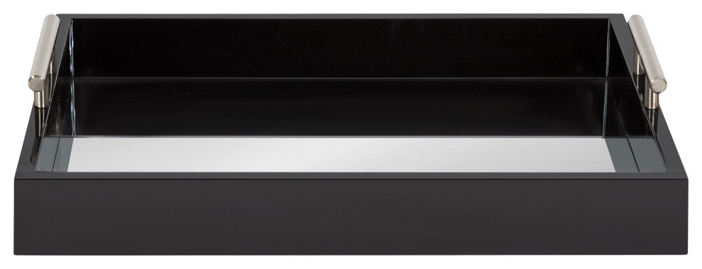 Lipton Decorative Wood Tray with Metal Handles, Black/Mirror