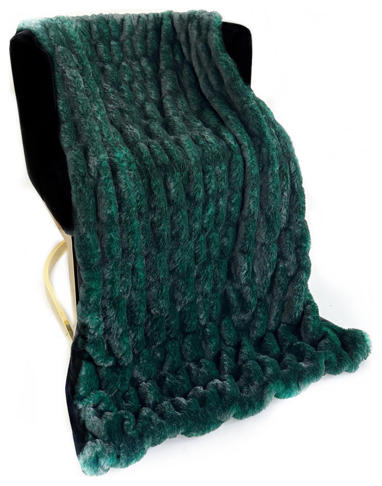 Plutus Emerald Green Plush Pelt Faux Fur Throw Blanket, 80"L x 90"W Twin XL