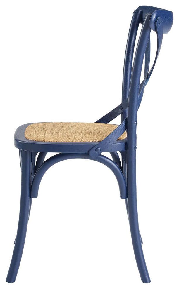 Side Dining Chair, Set of 2, Wood, Dark Blue, Modern, Cafe Bistro Restaurant
