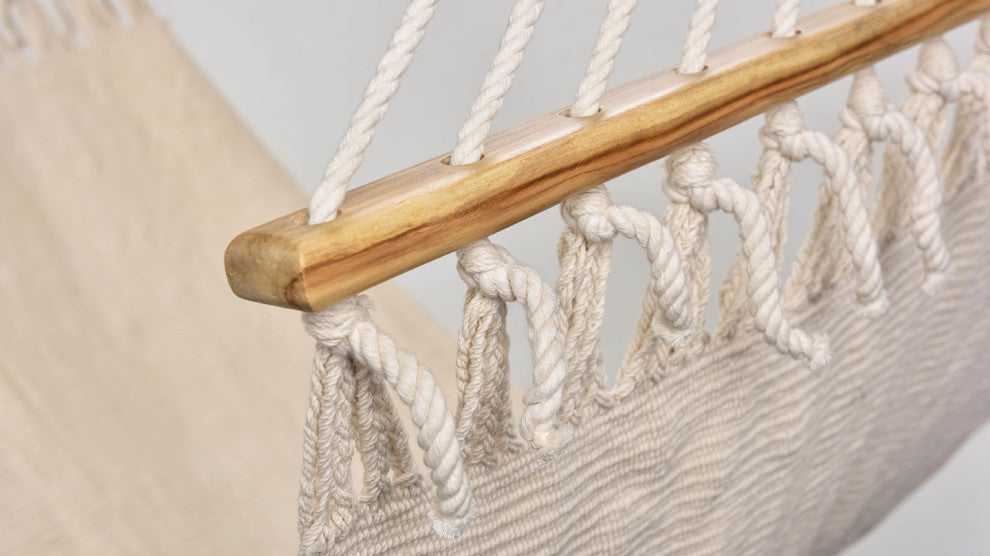 Triple Weave Natural Cotton Hammock, Wooden Bar