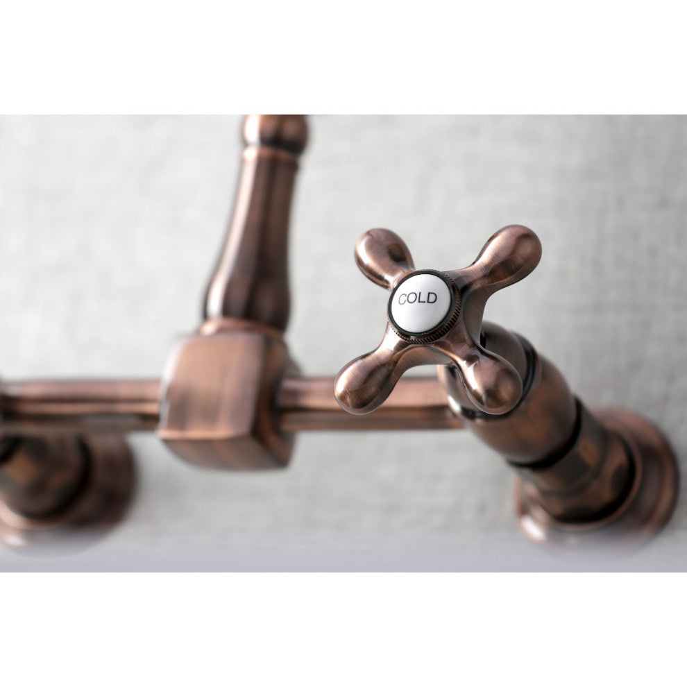 KS124AXAC Heritage Wall Mount Bridge Kitchen Faucet, Antique Copper