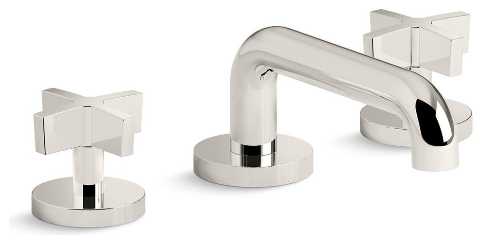 One Sink Faucet, Low Spout, Cross Handles, Nickel Silver