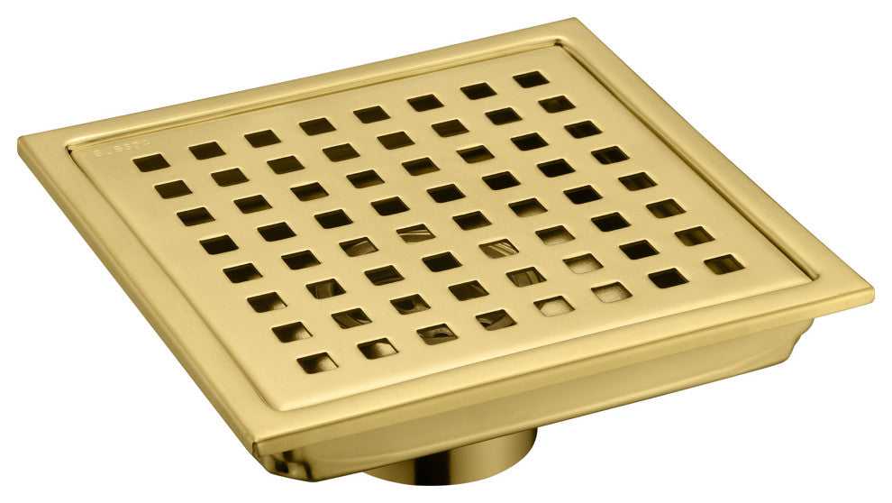 Luxier 6" Square Shower Floor Drain FD01-6, Brushed Gold