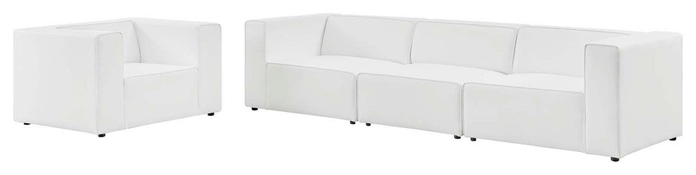 Armchair and Sofa Set, Faux Vegan Leather, White, Modern, Lounge Hospitality