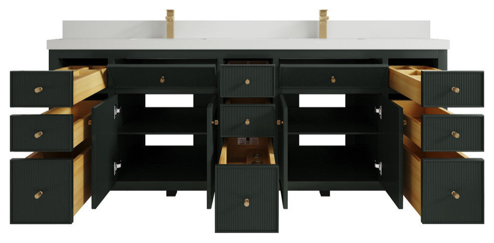 Sonoma 84 Double Sink Reeded Bath Vanity in Dark Forest Green 2" White Quartz