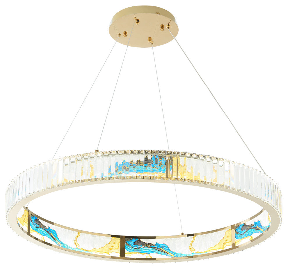 Boeseman's Dimmable Integrated LED Crystal Colorful Chandelier, 1 Tier