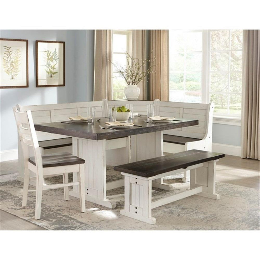 Cooper 4 Farmhouse Piece Wood Breakfast Nook Set in White/Brown