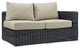 Summon Outdoor Patio Sunbrella, Right Arm Loveseat, Canvas Antique Beige