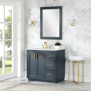 Gazsi Charcoal Blue Bathroom Vanity Set, 36", With Mirror